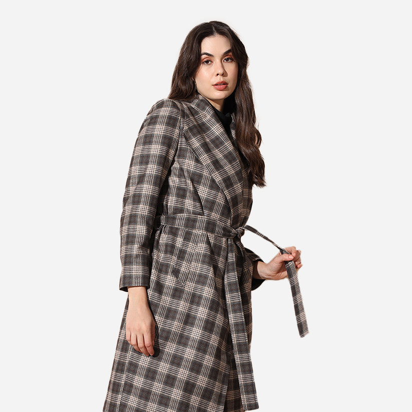 Dropped Collar Belted Wrap Coat