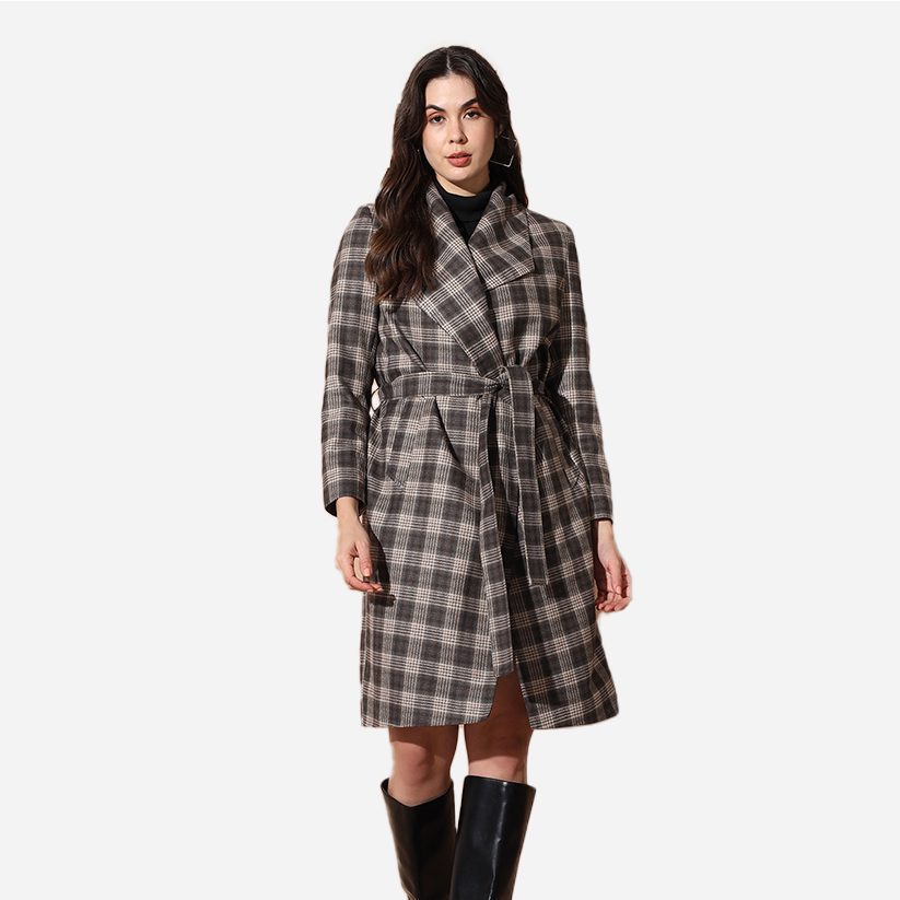 Dropped Collar Belted Wrap Coat
