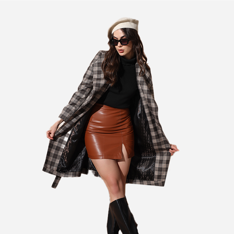 Dropped Collar Belted Wrap Coat