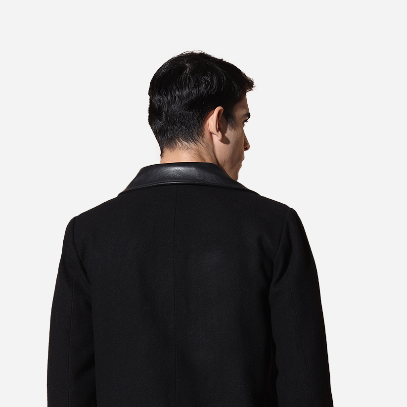 Mens Pure Wool Blazer With Pure Leather Collar