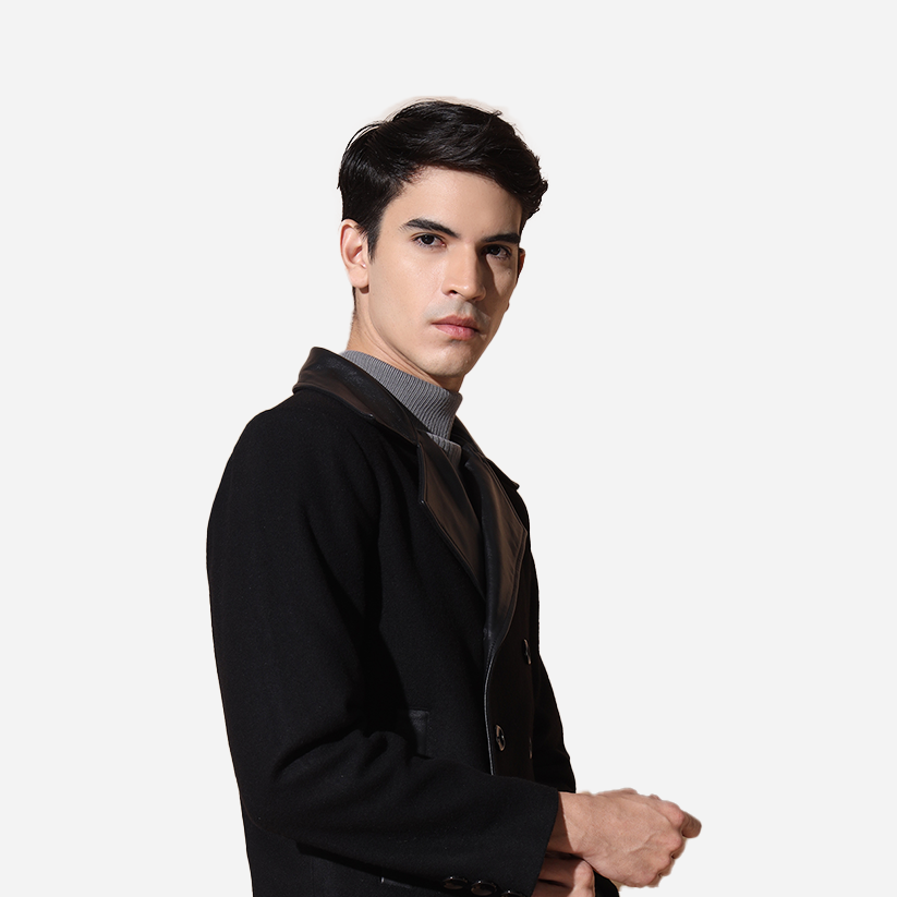 Mens Pure Wool Blazer With Pure Leather Collar