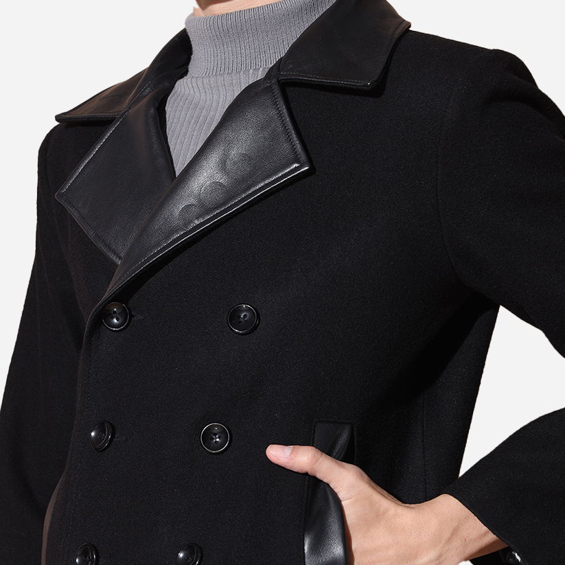 Mens Pure Wool Blazer With Pure Leather Collar
