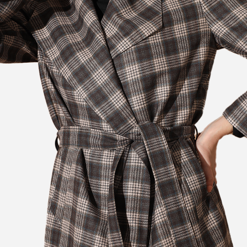 Dropped Collar Belted Wrap Coat