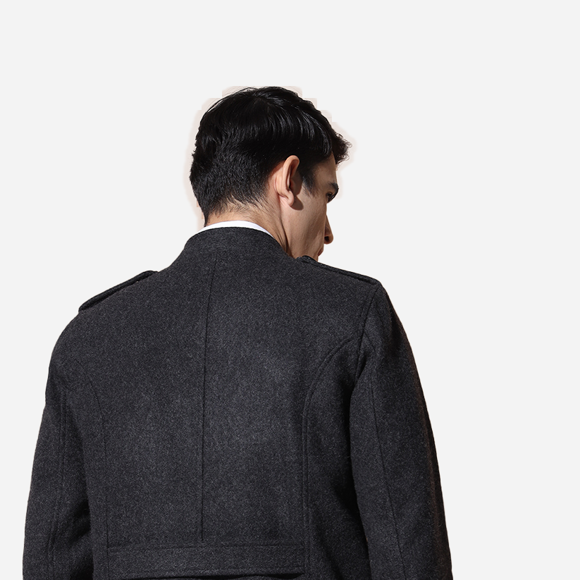 Pure Wool Mandarin Collar Jacket Charcoal Grey