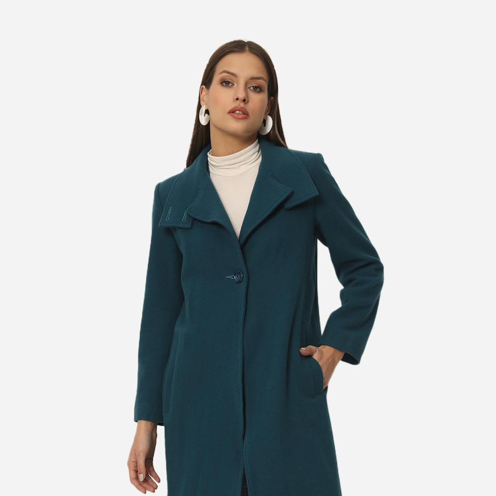 Teal Pure Wool Long Blazer