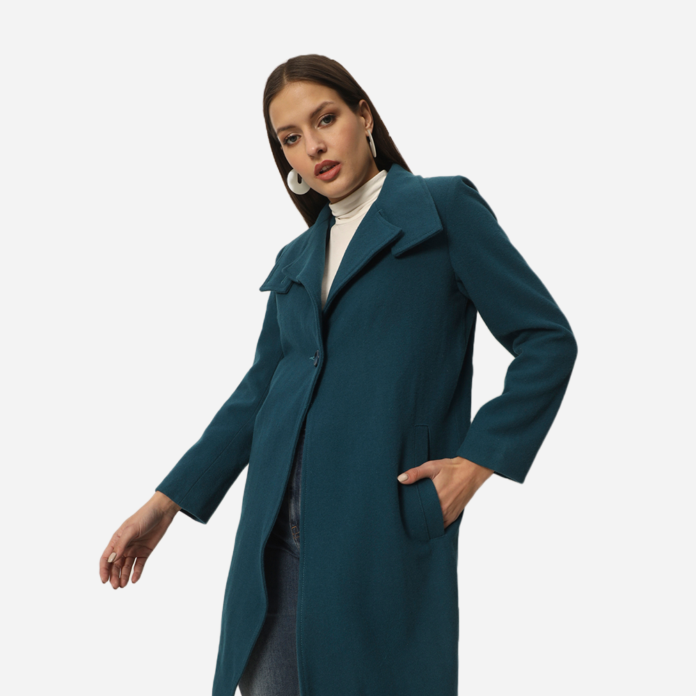 Teal Pure Wool Long Blazer