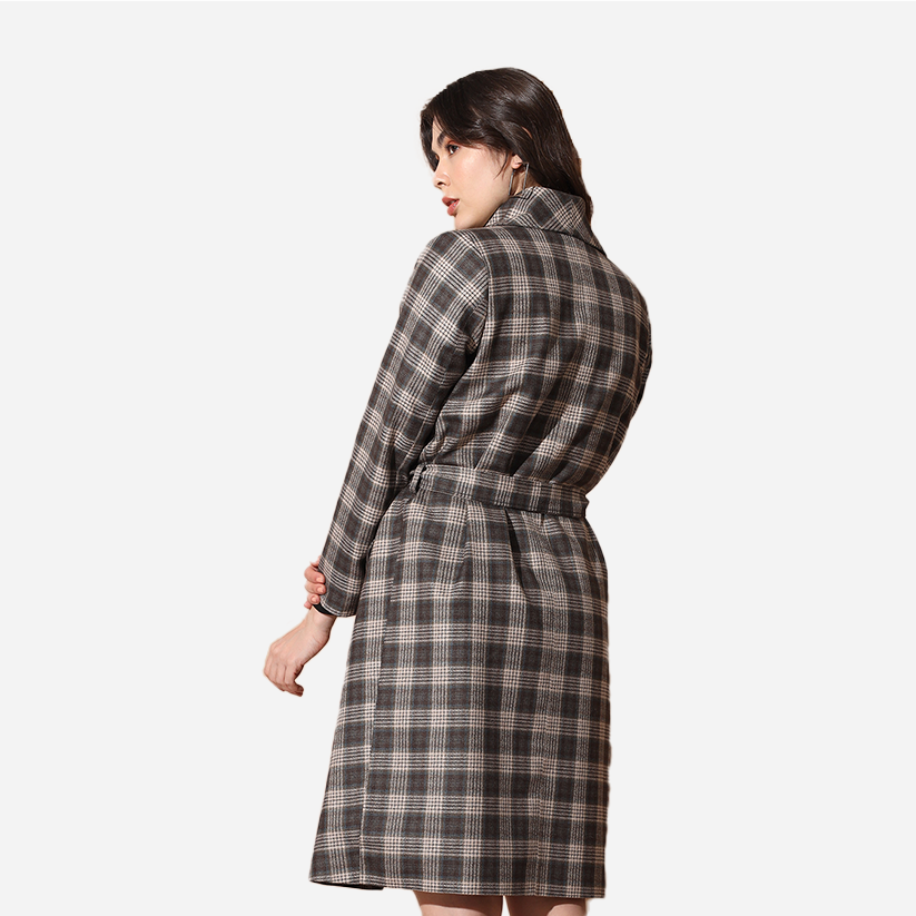Dropped Collar Belted Wrap Coat