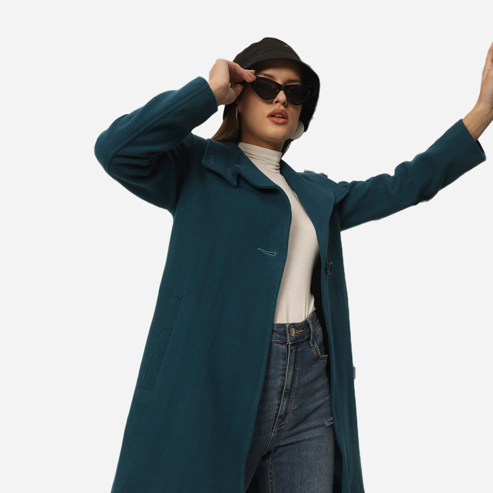 Teal Pure Wool Long Blazer