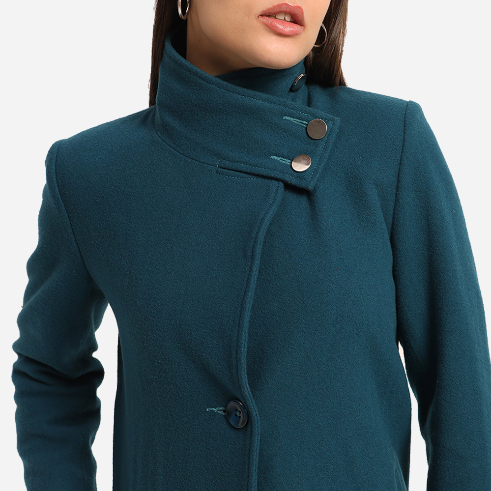 Teal Pure Wool Long Blazer