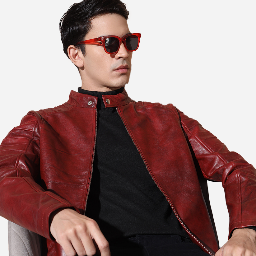 Men Red Pure Leather Jacket