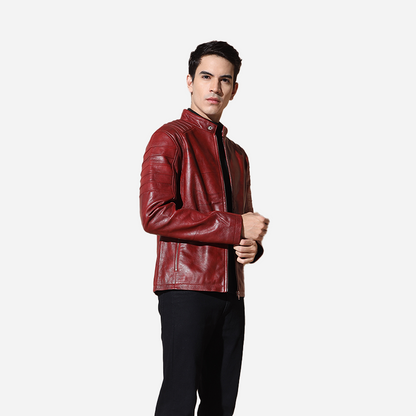 Men Red Pure Leather Jacket