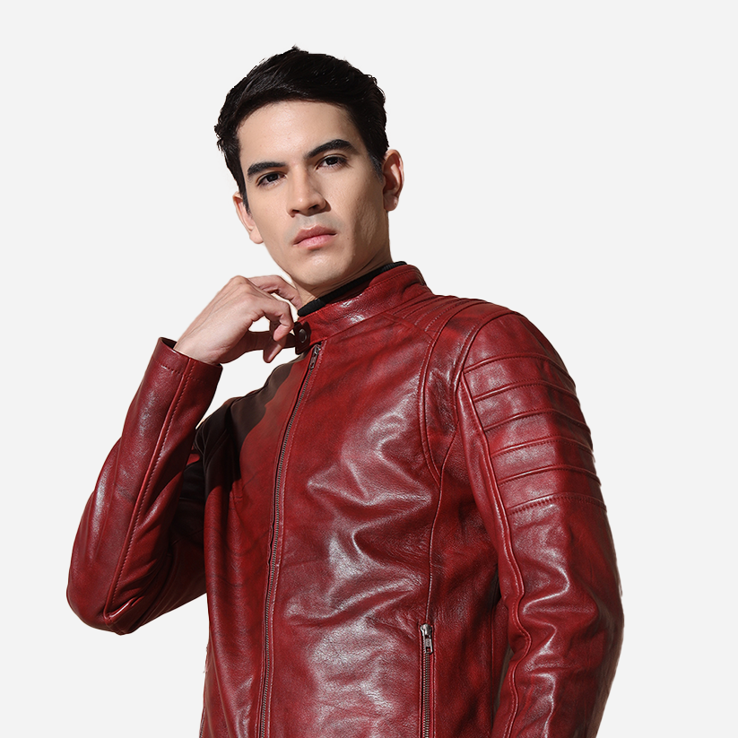 Men Red Pure Leather Jacket