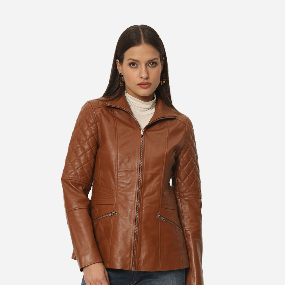 Women Rust Pure Leather Bikers Jacket