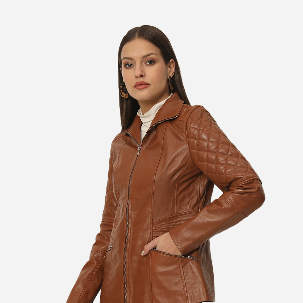 Women Rust Pure Leather Bikers Jacket