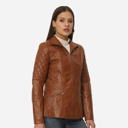 Women Rust Pure Leather Bikers Jacket