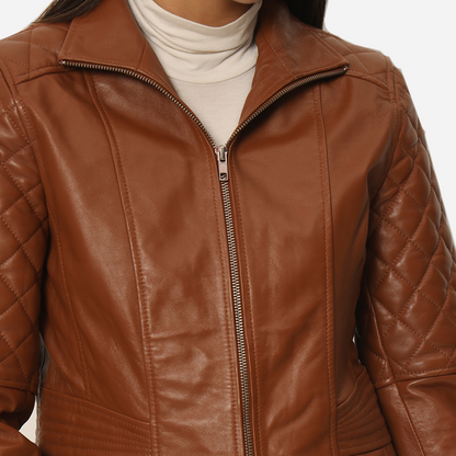 Women Rust Pure Leather Bikers Jacket