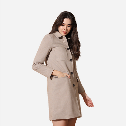 Beige Herringbone Long Coat