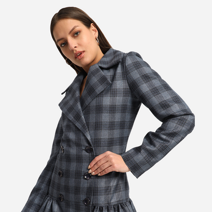 Blue Check Tweed Coated Dress